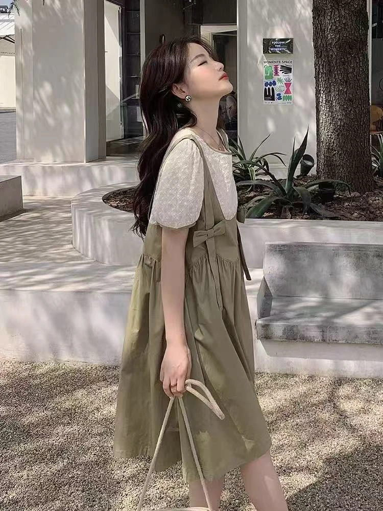 952 GZ87假两件背带连衣裙女2025夏季新款中长款减龄小众设计感
