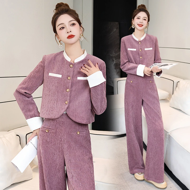 高级感小香风套装女秋季2025新款时尚盐系轻熟短外套阔腿裤两件套