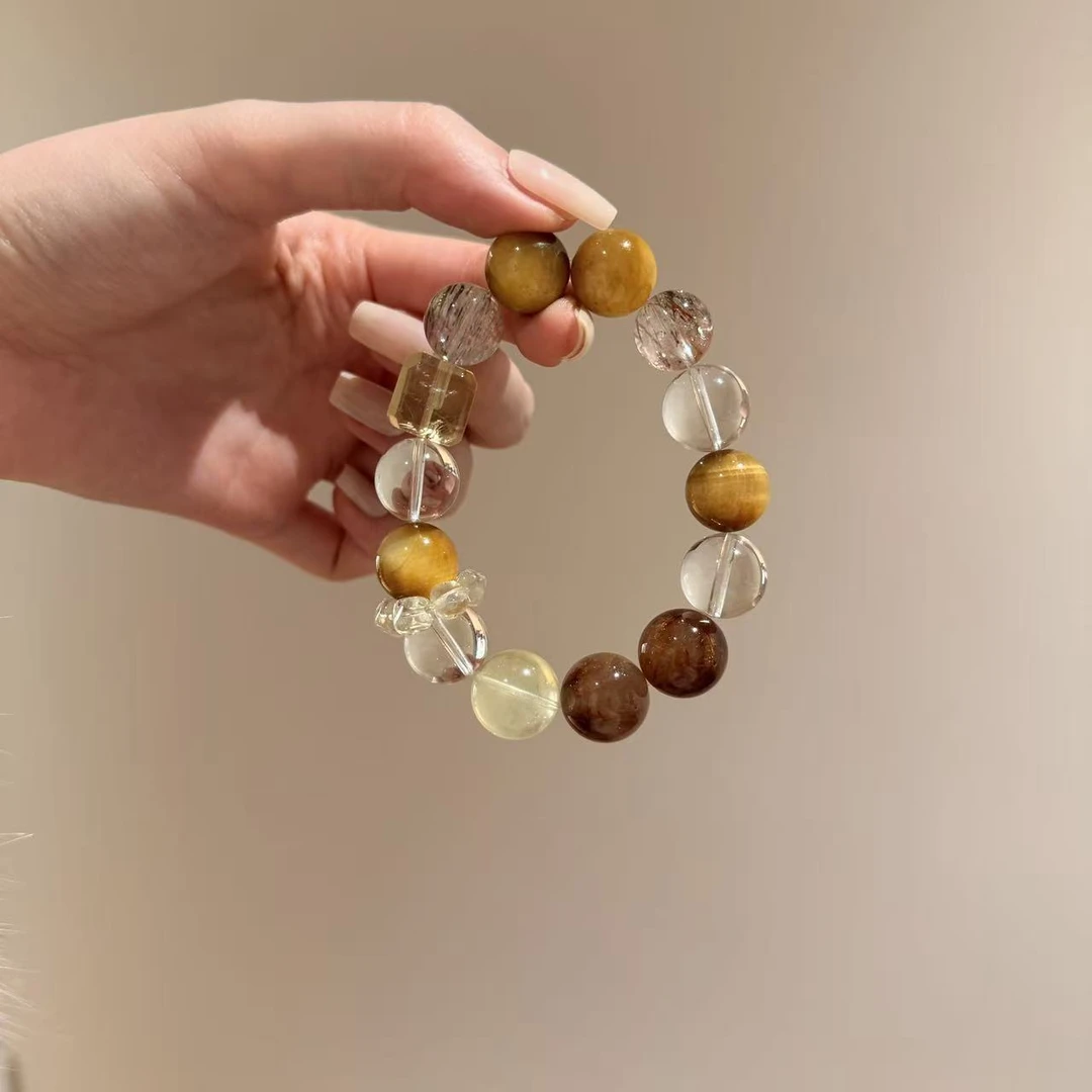 金虎眼黑金超七黄水晶金发晶手串手链ZE168