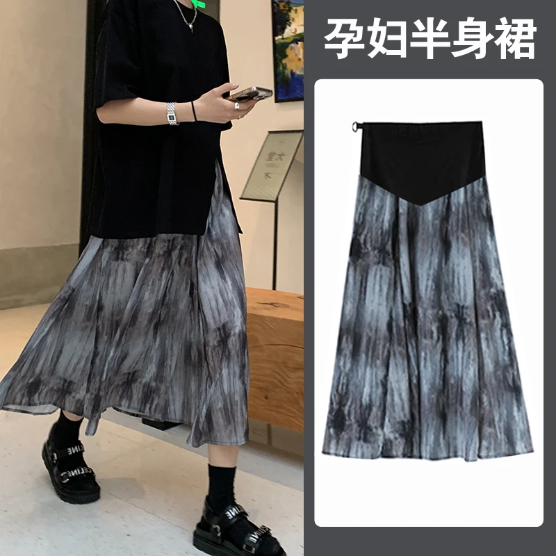 孕妇扎染半身裙2025新款夏季高腰薄款雪纺鱼尾裙长款a字裙子伞裙