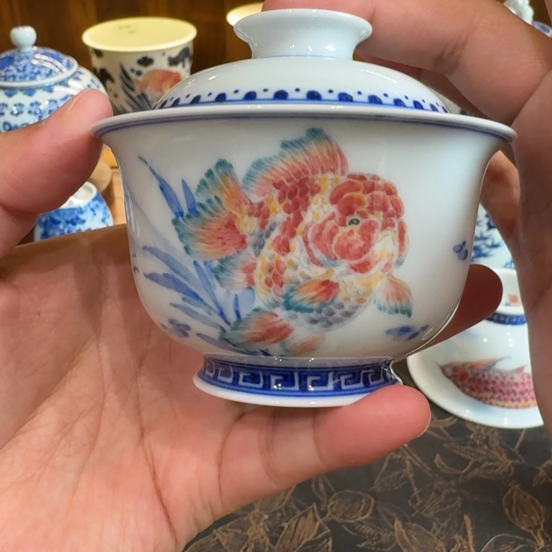 平川窑富贵有余兰寿盖碗