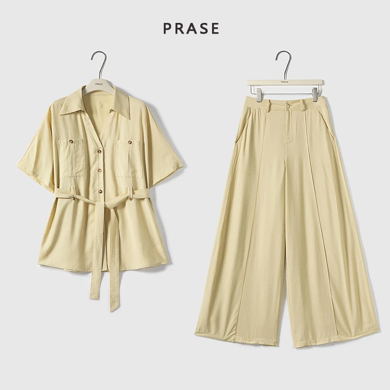 PRASE·噜【暖阳】微胖轻奢设计款夏亚麻收腰气质时尚套装PR506B68/7