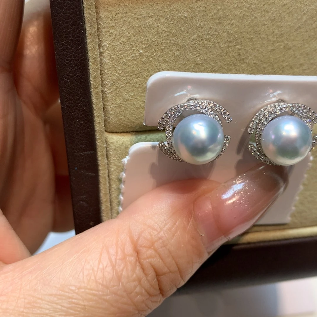 海水珍珠耳饰银S925镶嵌