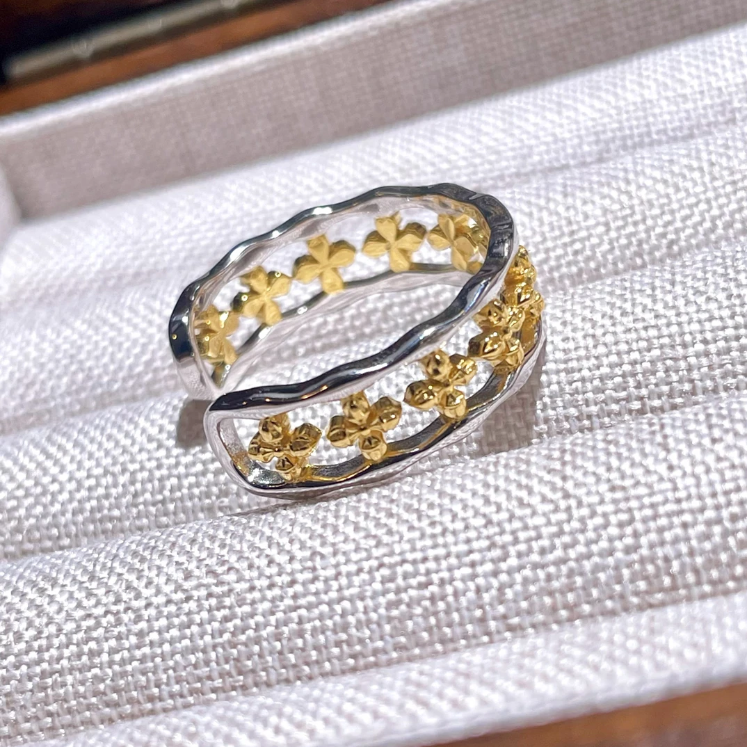 925银戒指 925银金刚杵戒指女款气质高级开口设计轻奢时尚