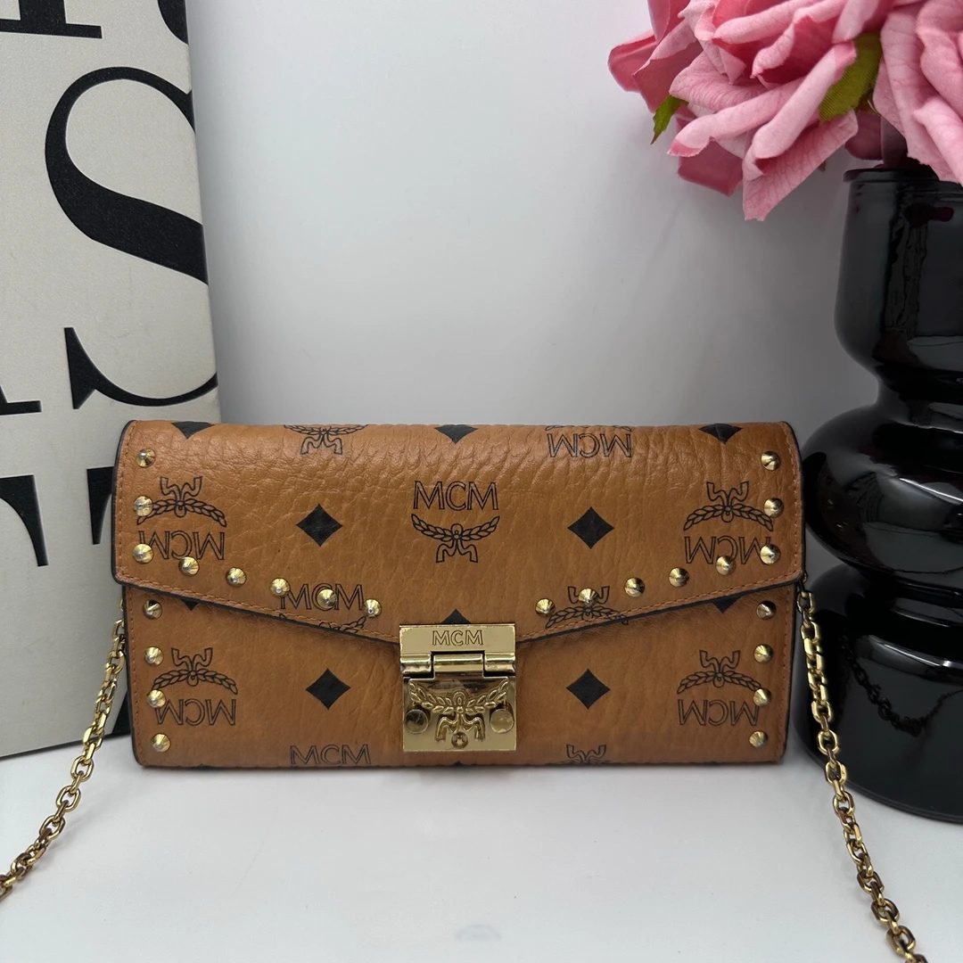 95新 MCM 7036/干邑色信封斜挎链条包