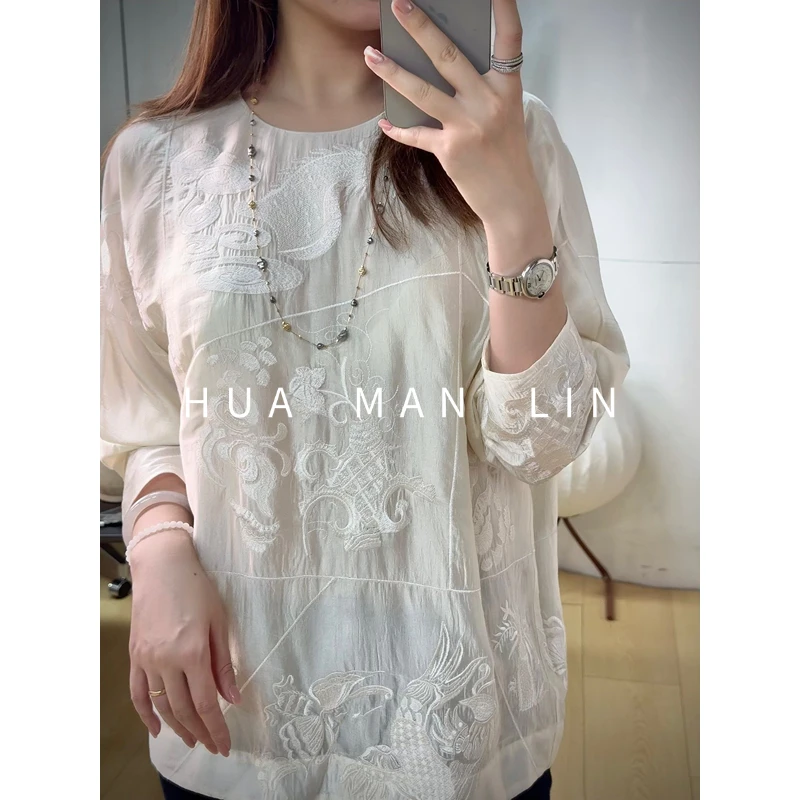 【花滿林】圆领重工刺绣醋酸米白色上衣257325