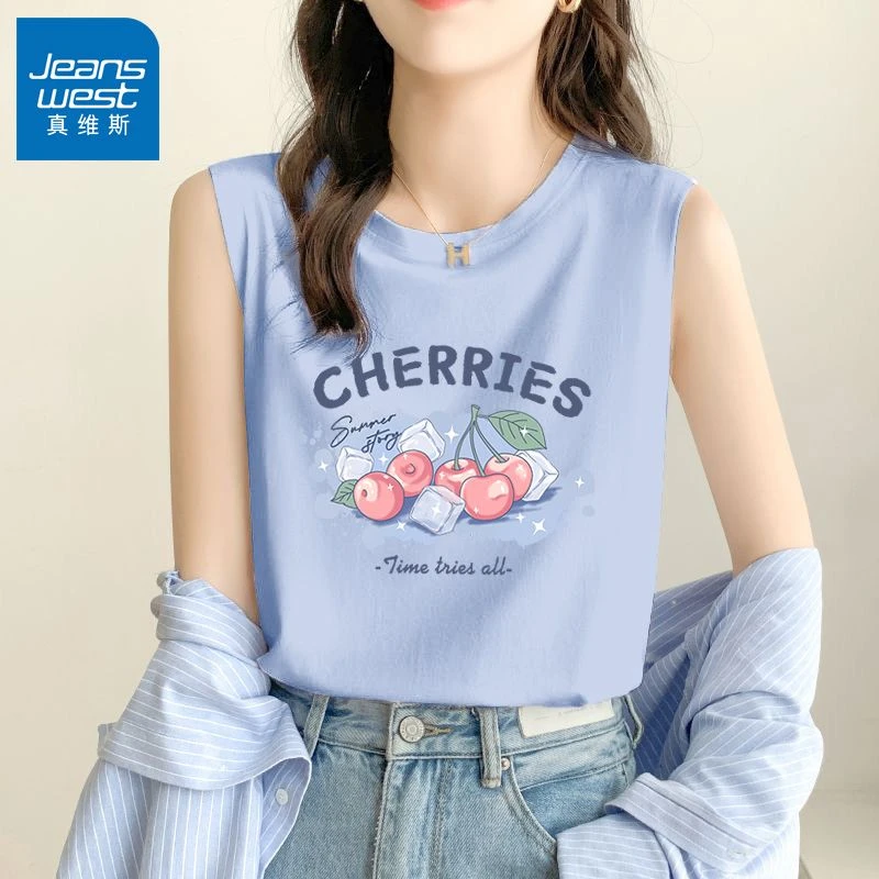 真维斯纯棉宽松吊带背心女2025夏季薄款打底学院风圆领无袖t恤衫