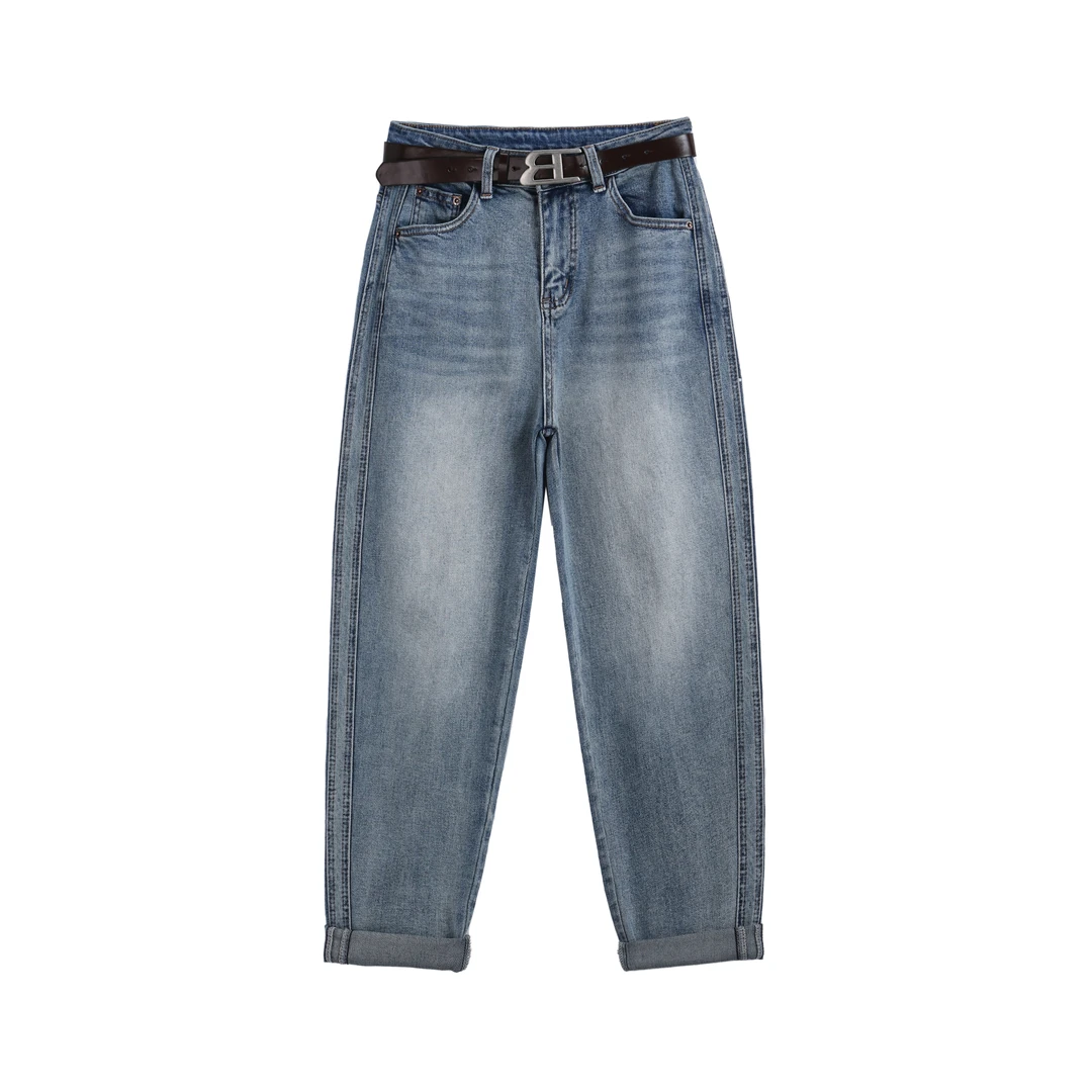 李子木先生牛仔裤女款夏季薄款复古恋夏风老爹裤磨白水洗工艺卷边