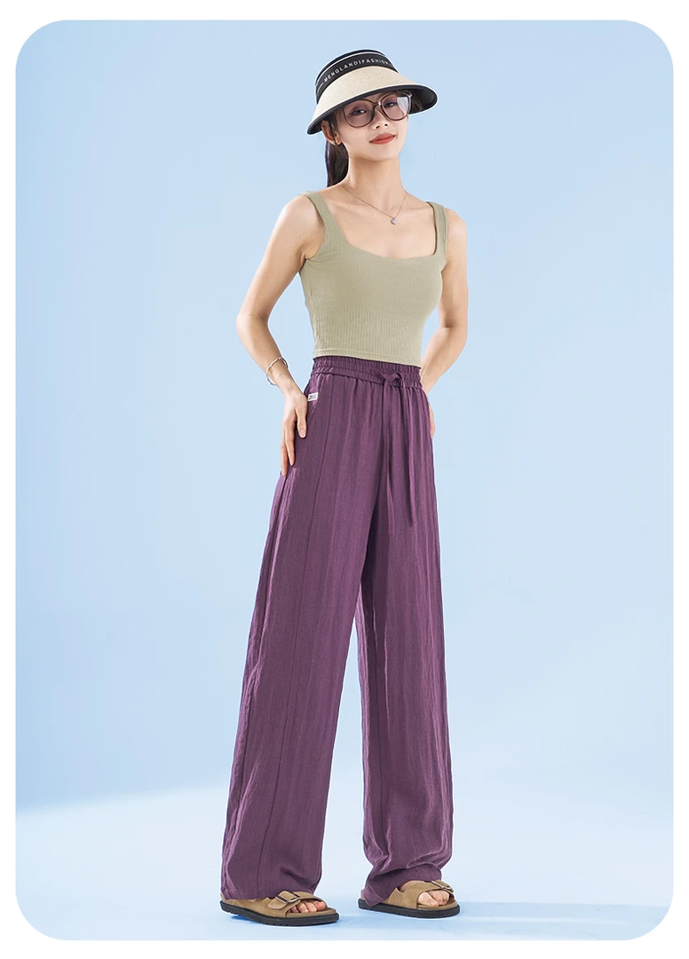 依仙圣姿Y52H9908天丝亚麻2025夏百搭显瘦高端天丝精细亚麻长筒裤