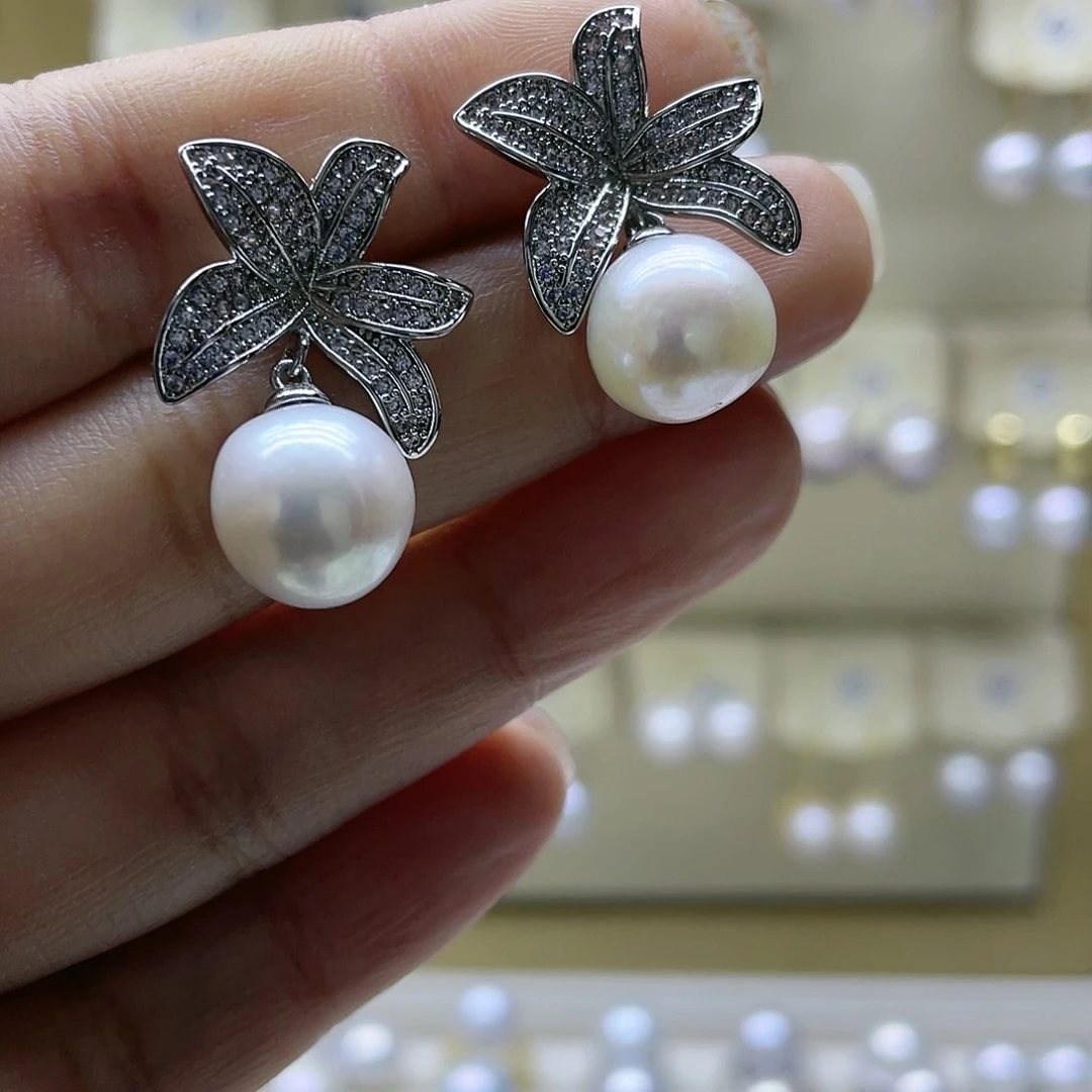 淡水珍珠耳饰银S925镶嵌