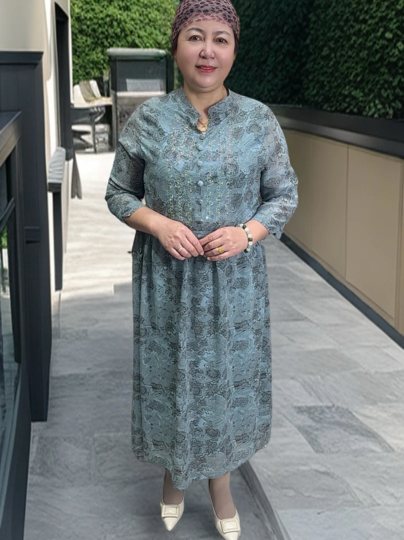 【新疆包邮】法式气质连衣裙轻奢印花收腰显瘦甜美妈妈中长款裙子