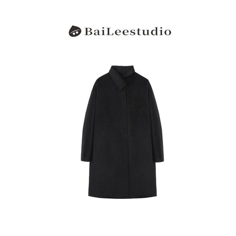 【柏栗良品】2025年冬季新品~老钱风落肩长袖修身型翻领大衣女7045