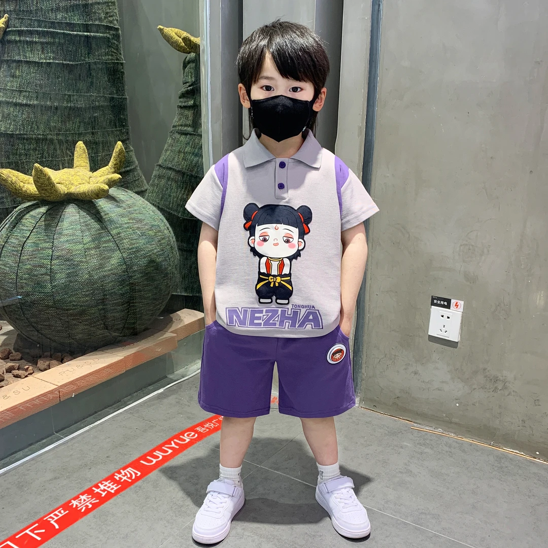 哪吒衣服男童夏装套装2025新洋气短袖POLO衫宝宝夏季休闲两件套潮