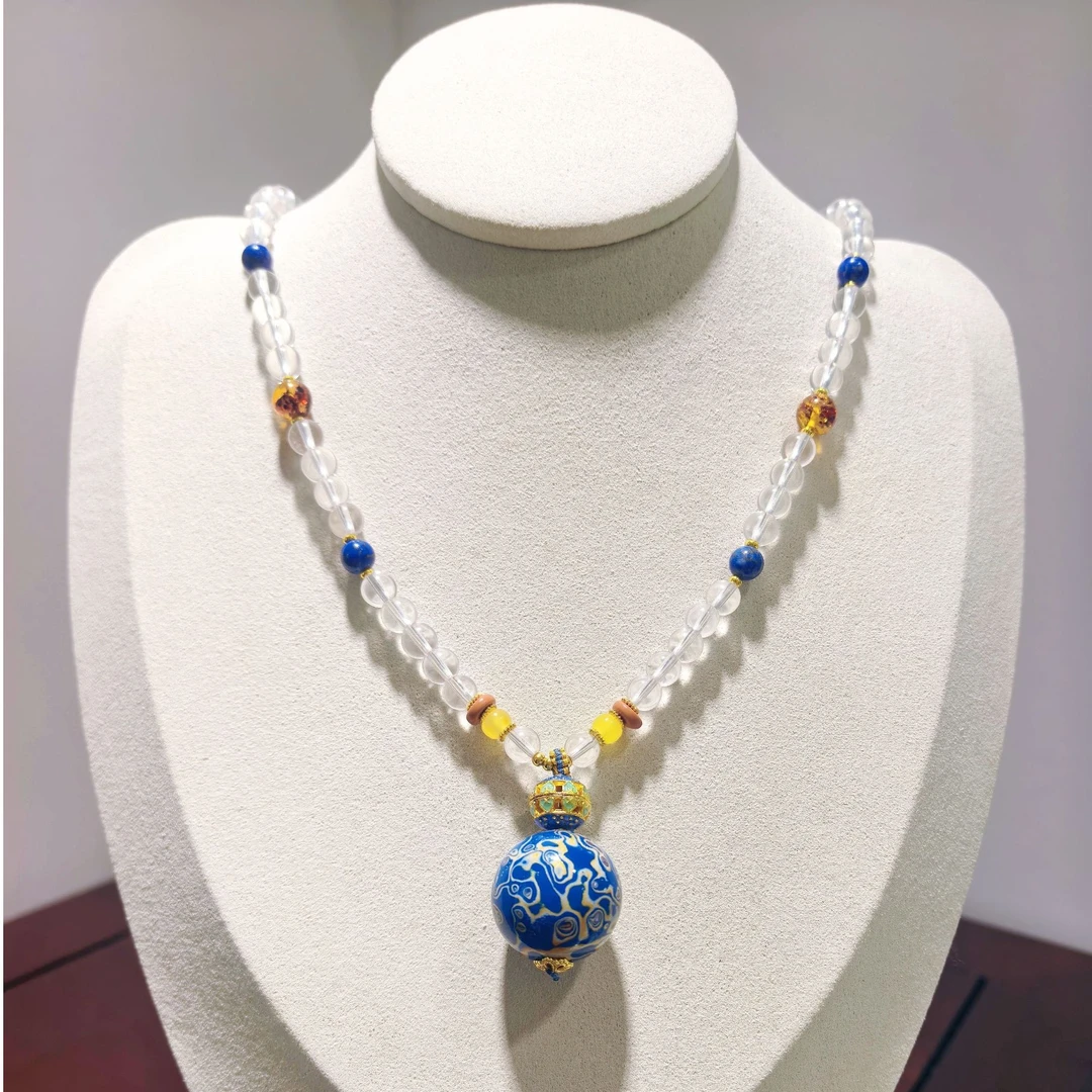 设计师款 白水晶+大漆珠+青金石轻奢高级感女生项链 明星同款