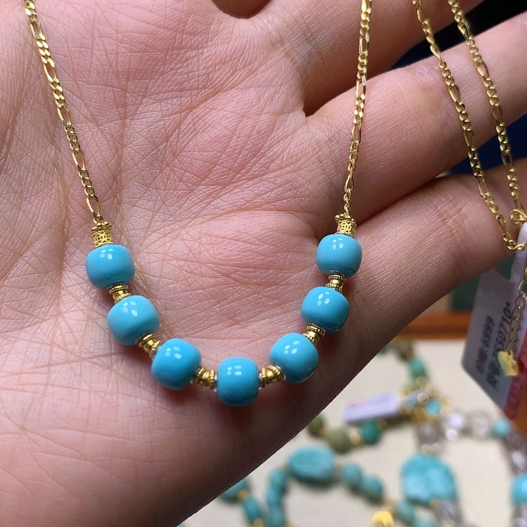 绿松石18K金镶嵌锁骨链