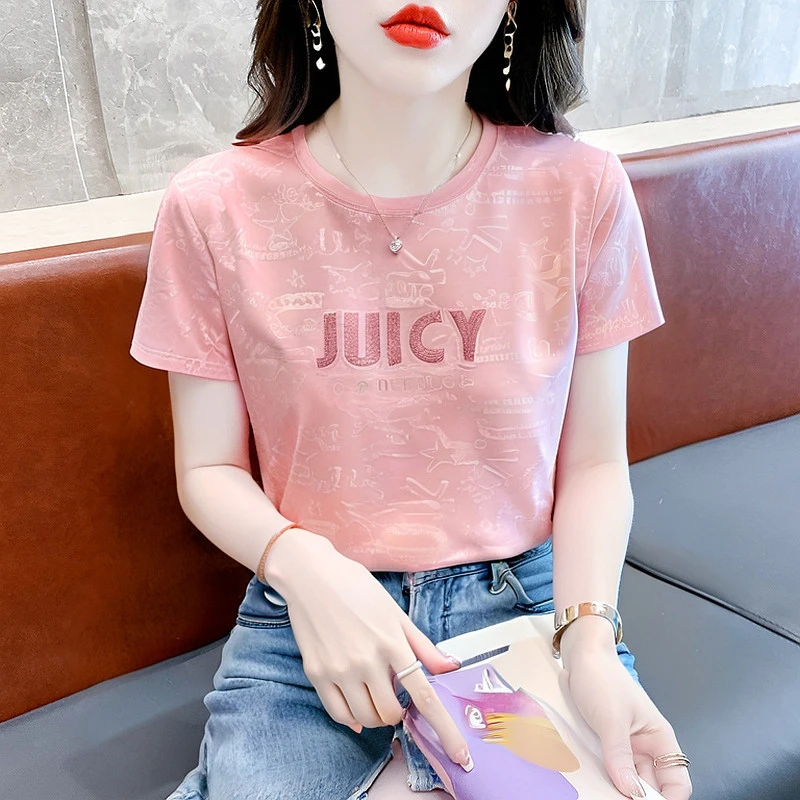 时尚亮片刺绣短袖t恤女设计感小众洋气半袖ins夏装新款休闲上衣服