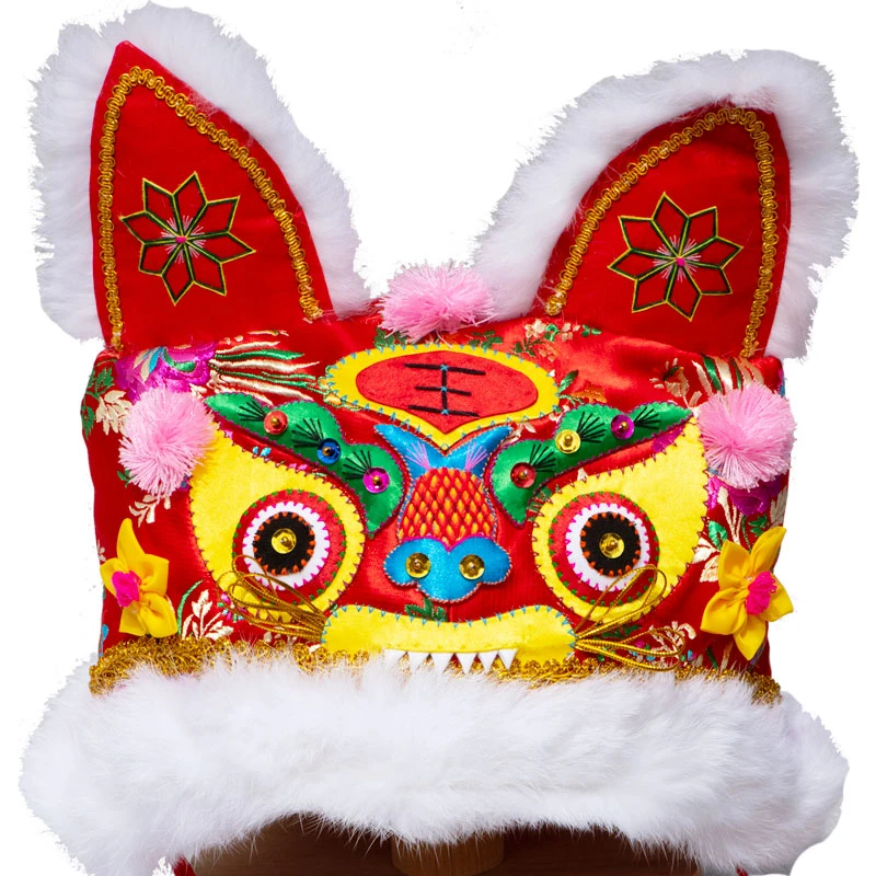 巧手绣娘手工兔毛鱼虎帽成人传统虎头帽子中国风圆顶秋冬出游虎帽