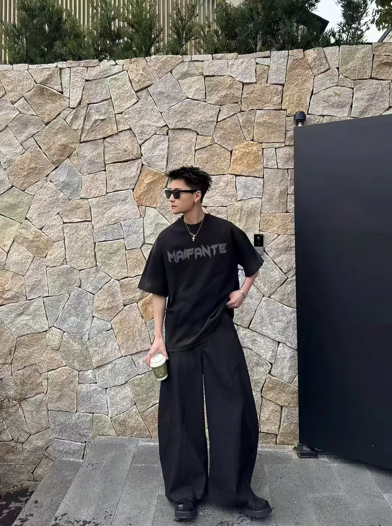 2025夏季美式宽松字母短袖T恤潮流百搭半袖上衣3005