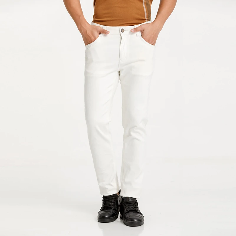 路卡迪龙春夏白色高棉弹休闲直筒牛仔裤百搭142220483