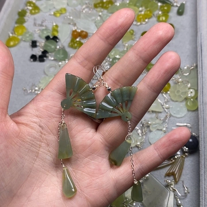 蛇纹石玉未镶嵌耳饰耳环项链吊坠