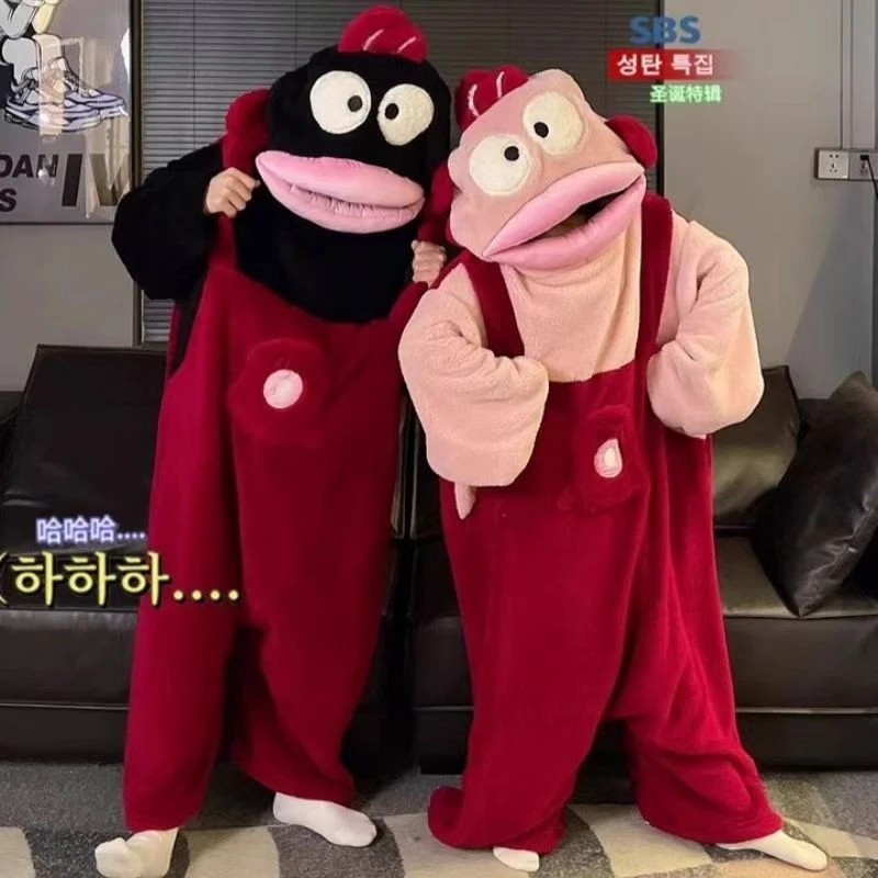 2025新款睡袍加绒保暖家居服汉顿小丑鱼连体情侣加厚珊瑚绒睡衣