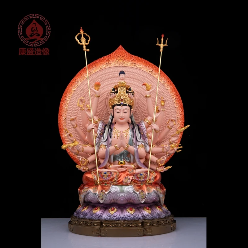 千手观音菩萨像树脂珍珠彩千手千眼观世音佛像供奉玄关大堂装饰品