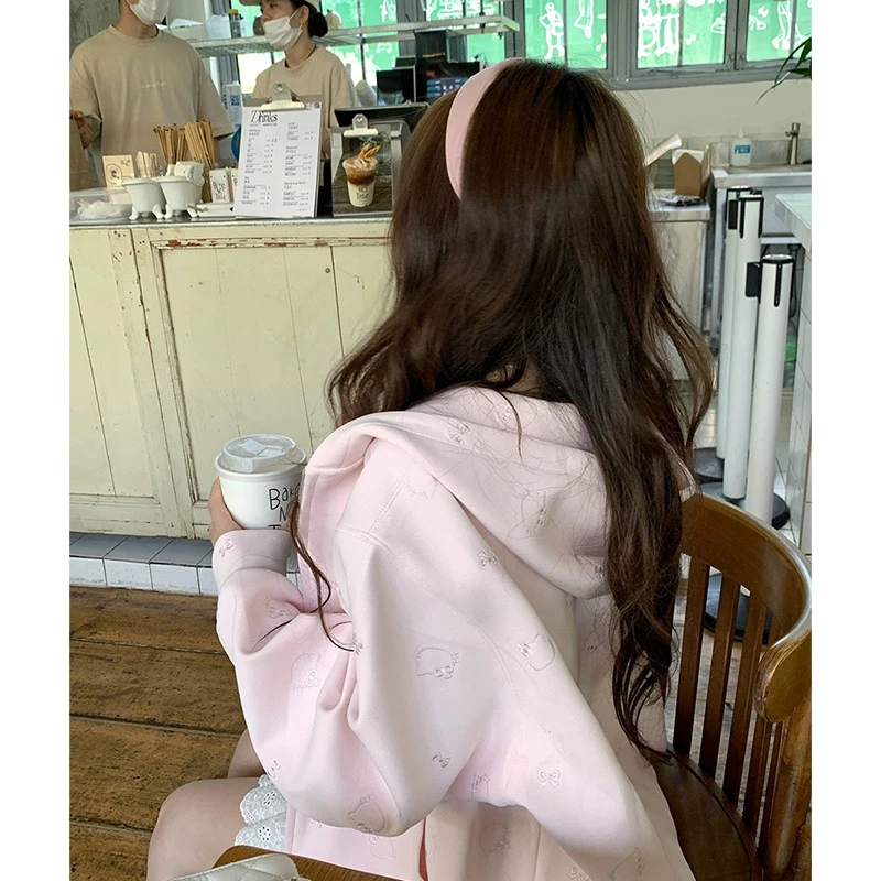 【kitty刺绣】甜心Kitty”韩系kitty刺绣高克重版卫衣连帽开衫外套