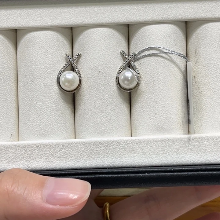 海水珍珠耳饰银S925镶嵌ak7-8mm 66号
