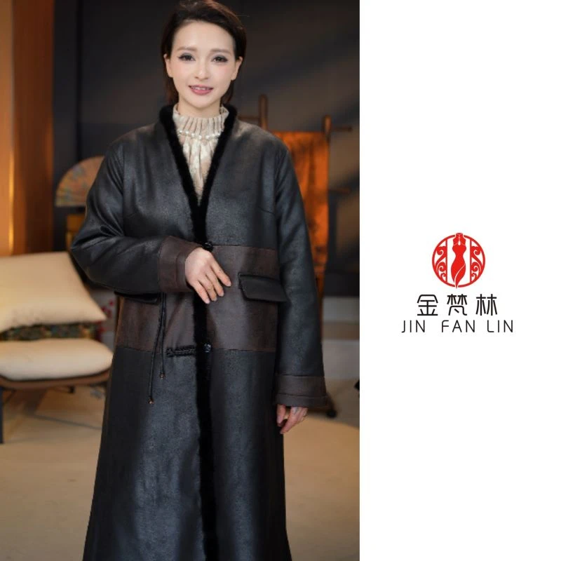 【浣溪沙】高端轻奢新中式国风鹿皮绒风衣大牌款洋气V领