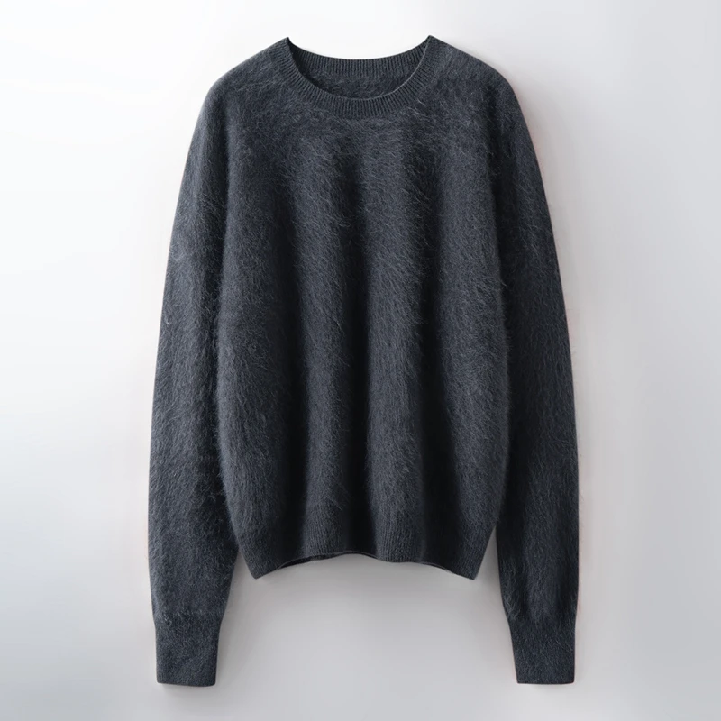 反季福利  圆领纯色拉毛绒羊毛衫宽松保暖羊绒套头百搭针织打底衫