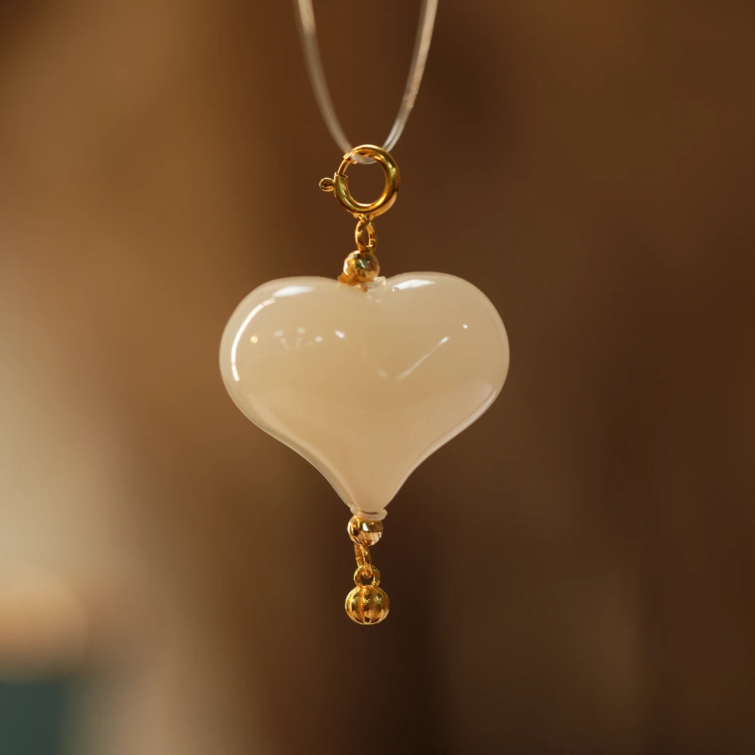 【东方十八岁】【禧遇】和田玉藕粉爱心18K金吊坠不含链多样性发其一