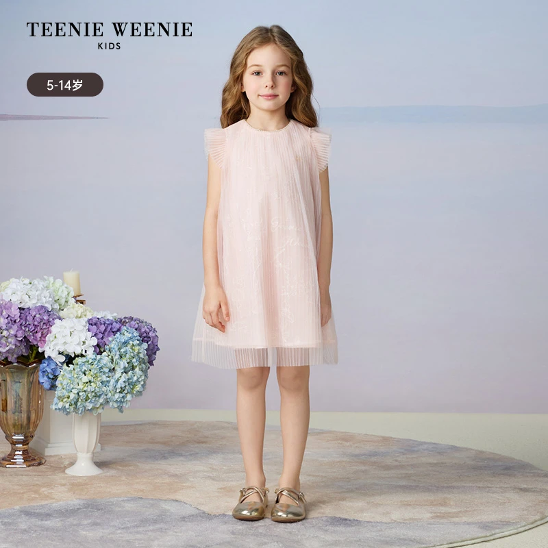 TeenieWeenie Kids小熊童装25年夏淑女飞袖网纱连衣裙TKOW252469B