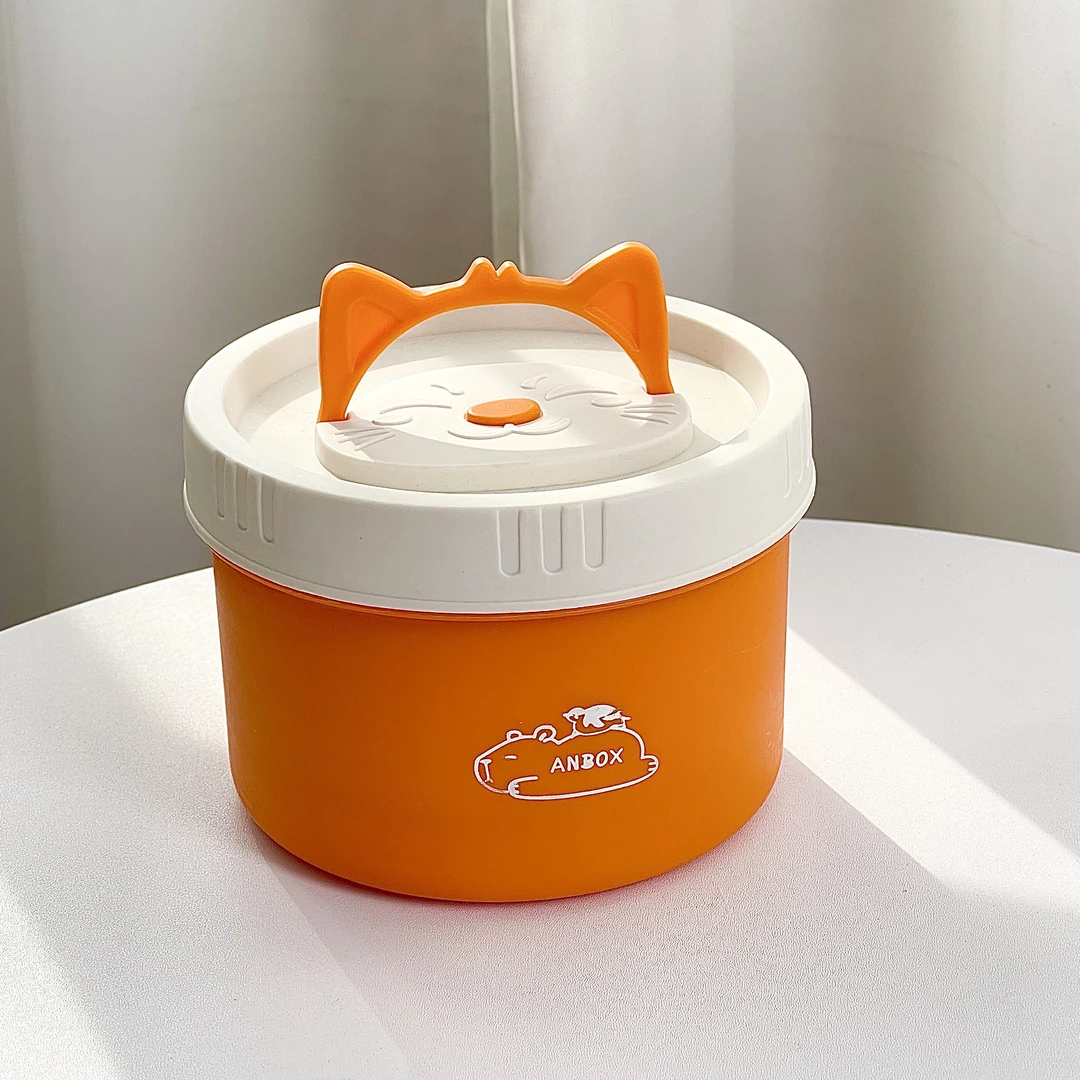 【支持检测】超萌猫盖不锈钢圆形便当饭盒厨房收纳盒多用盒