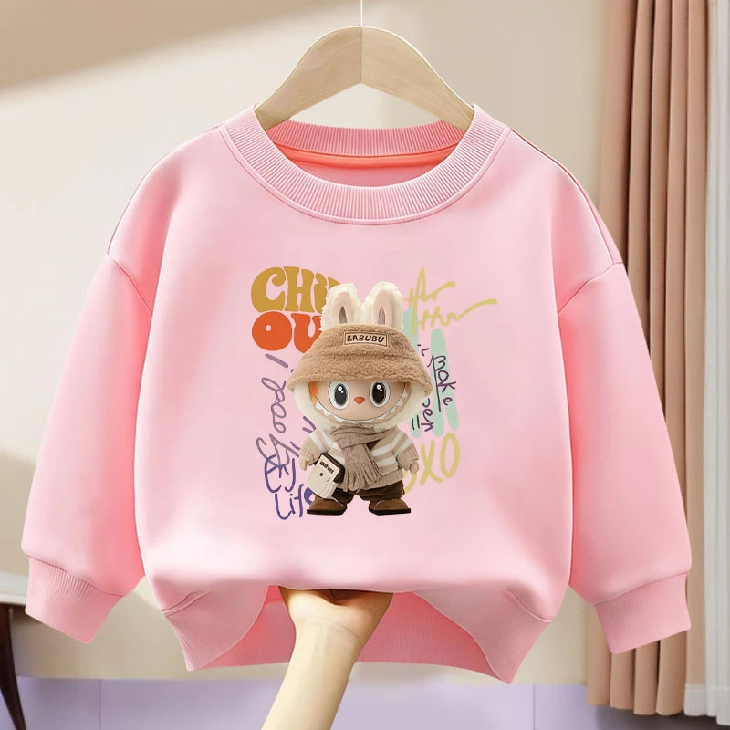 拉布布衣服Labubu童装春秋2025新款卡通动漫休闲男女童圆领卫衣潮