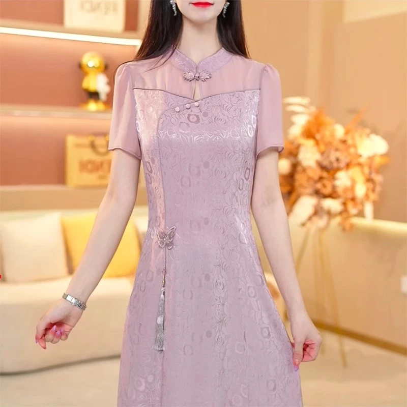 新中式国风冰丝连衣裙2025新款女夏季年轻气质高端妈妈改良旗袍裙