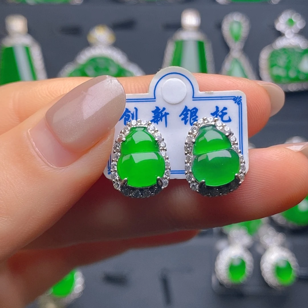 翡翠银S925镶嵌耳饰耳饰