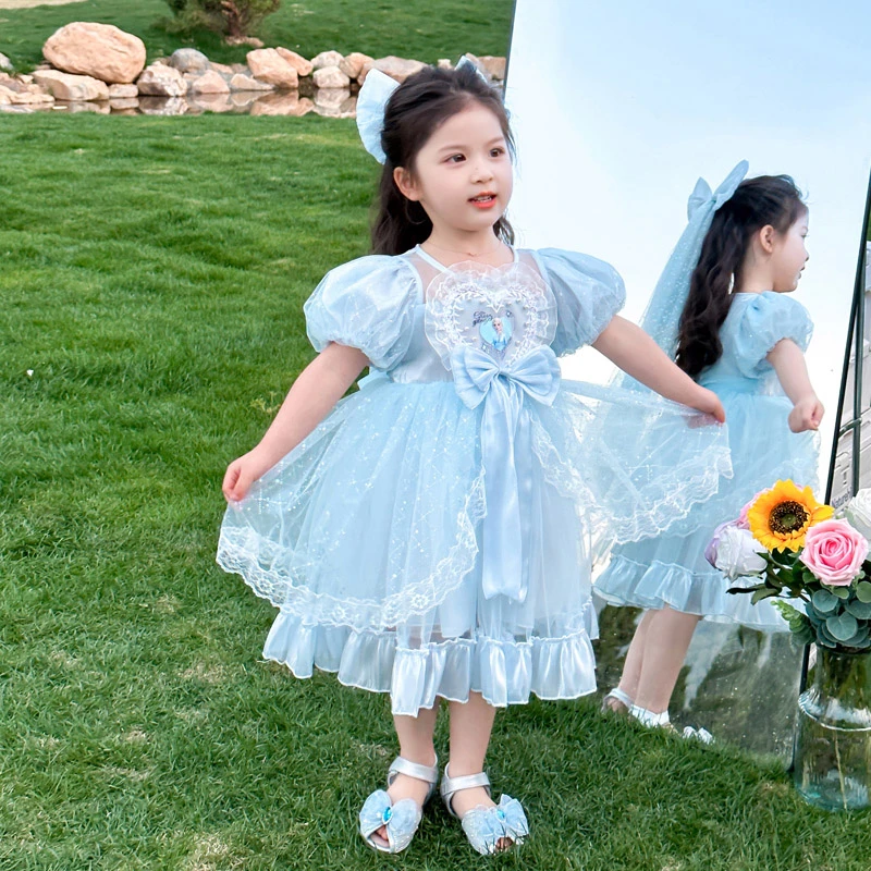 爱莎女童公主裙2025夏装3-6岁宝宝小女孩裙子夏季艾莎儿童连衣裙