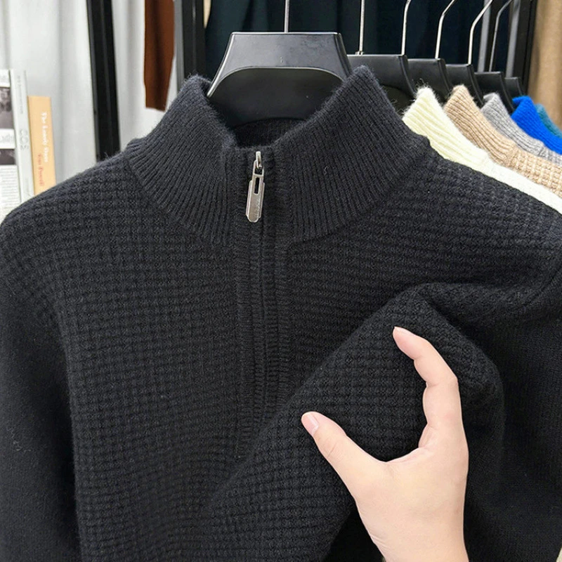 【秋冬新款】男士加厚翻针提花半拉链高档针织衫