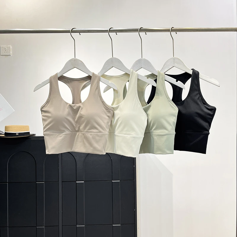 夏季新款防震聚拢胸垫一体背心女士运动内衣休闲户外健身跑步文胸