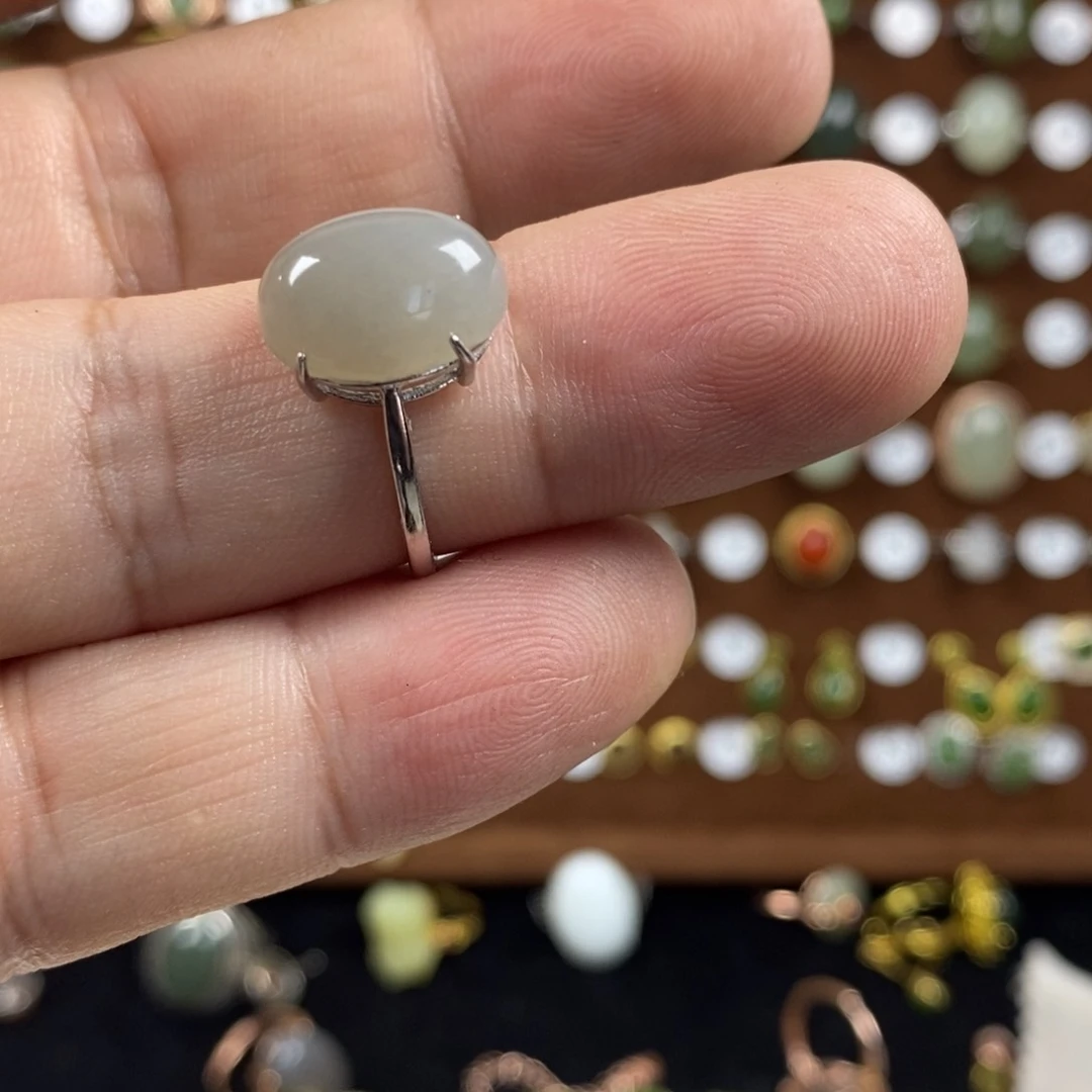 和田玉（青白玉）戒指银S925镶嵌橘*