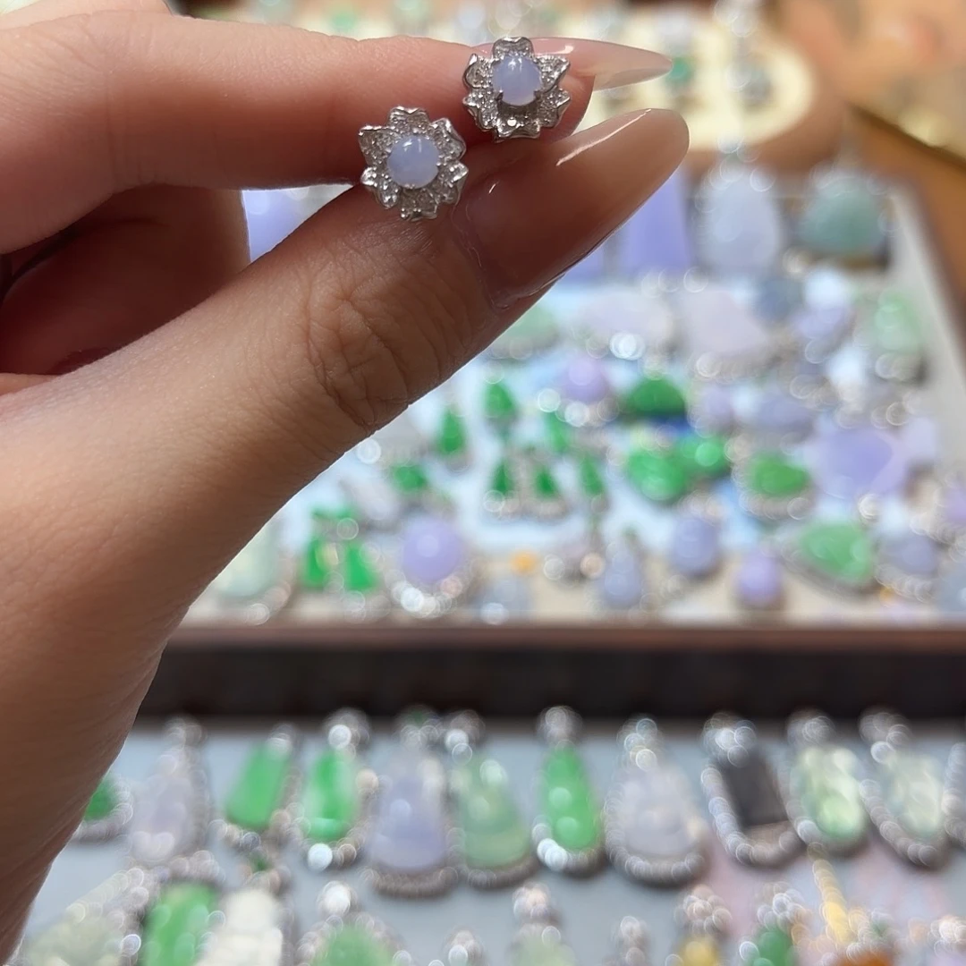 翡翠银S925镶嵌耳钉