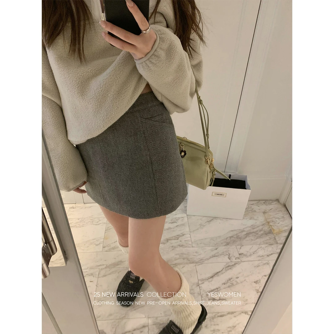 YESWOMEN【DA】通勤万能裤裙·毛呢不易起球人字暗纹裙 XY23511C2314