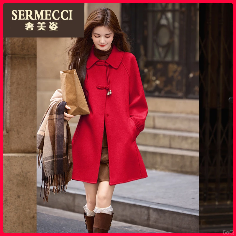 上档次新款奢美姿加厚双面呢大衣25冬翻领毛呢外套