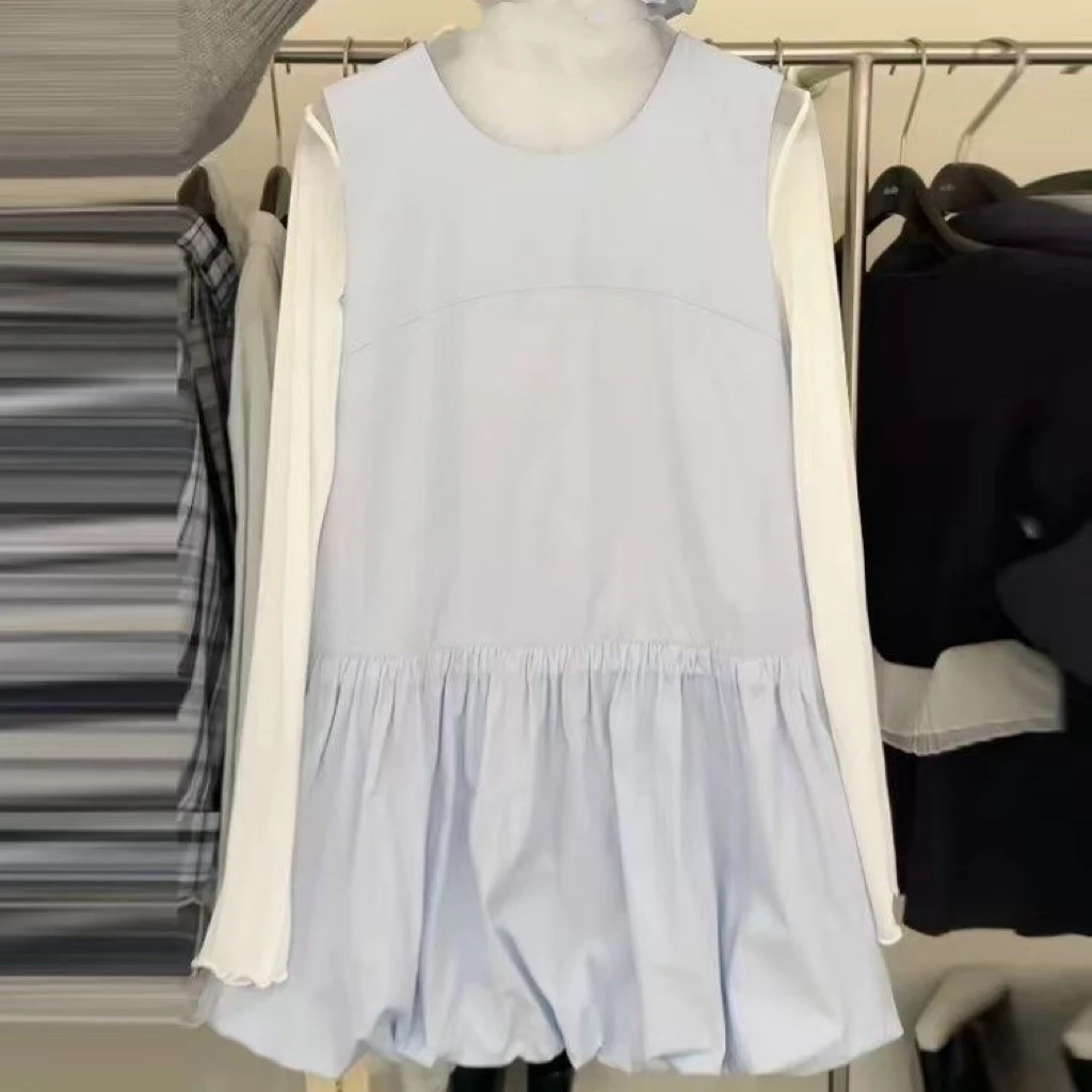 2810#大码甜美背心裙蓬蓬裙打底衫清新两件套