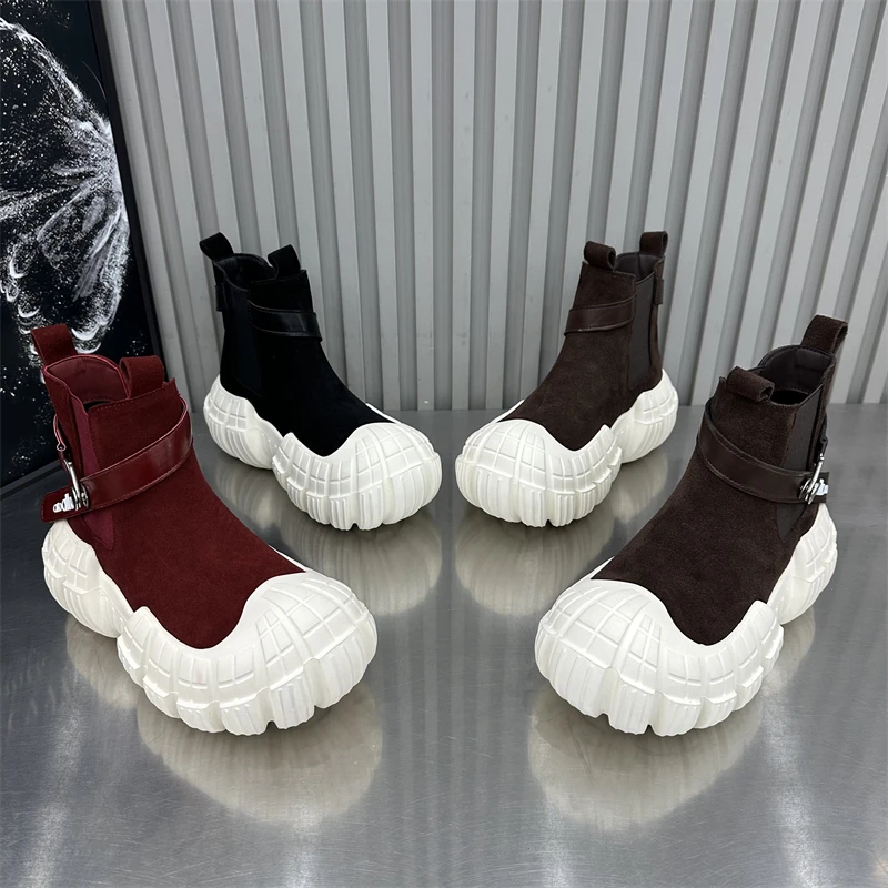 女士休闲百搭运动时尚厚底高帮秋冬冬季圆头秋季系带舒适潮流潮鞋