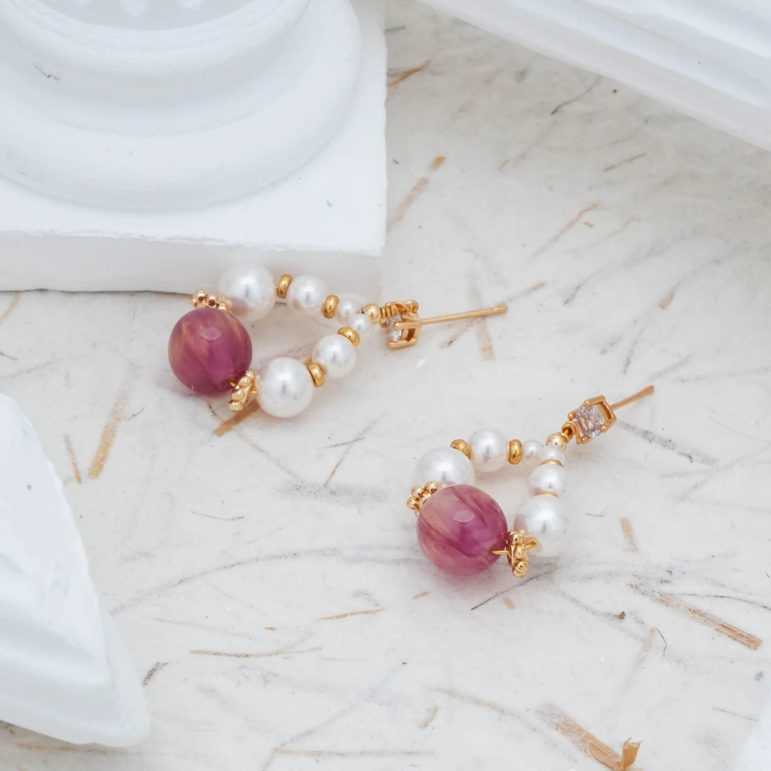 合金仿珍珠耳饰 MYES-008 琉璃珍珠耳环 S925银针