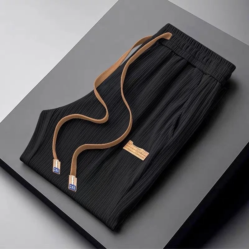 垂感肌理纹直筒裤子男款夏季潮流大码阔腿长裤宽松薄款休闲冰丝裤