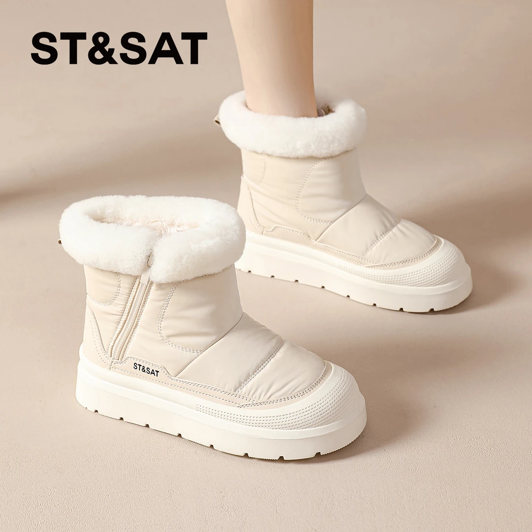 星期六雪地靴女冬季2025新款白色加绒加厚保暖防滑短靴东北大棉鞋