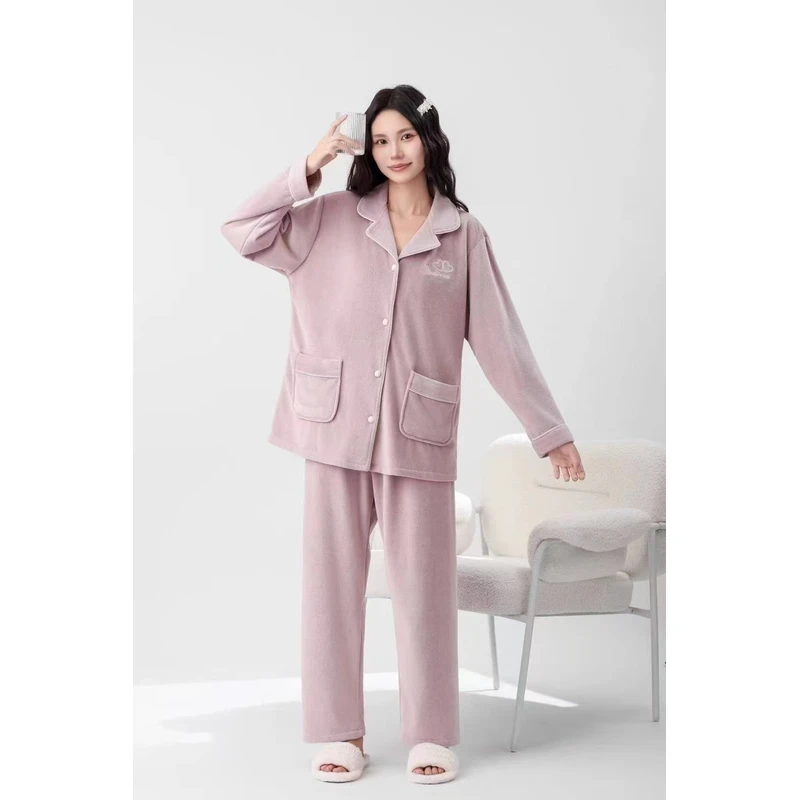 海岛绒保暖睡衣家居服套装家居服粉色套装秋季