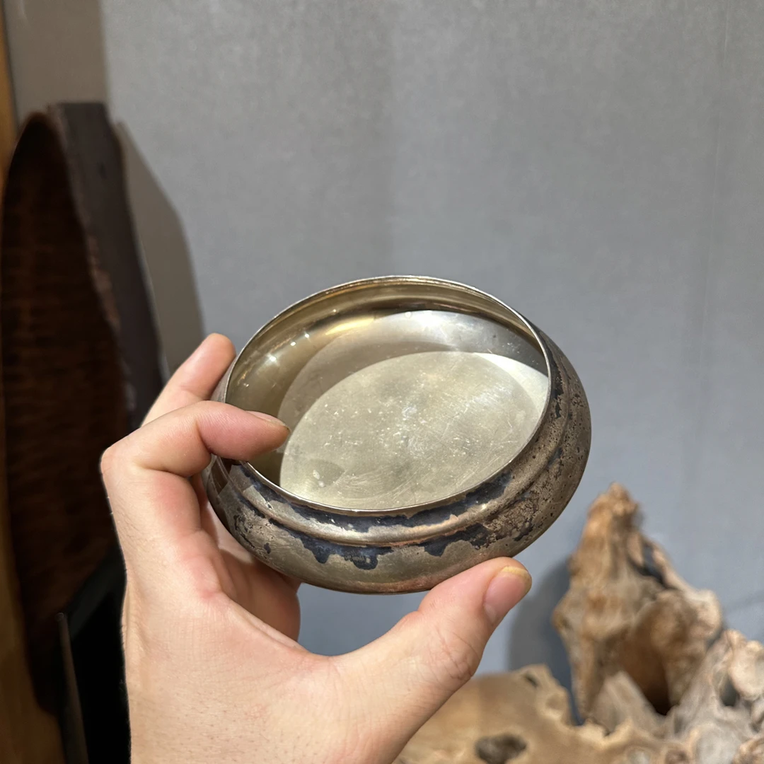 铜溜银，三足大口香炉（壶承）